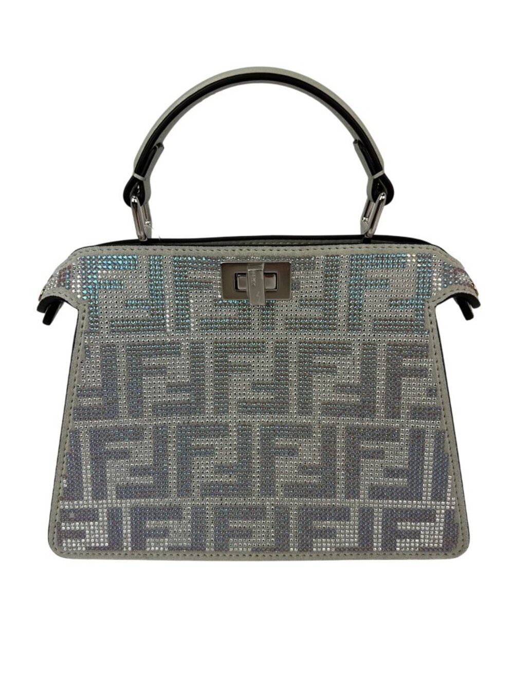 Fendi Peekaboo Vitello Laminato Ff Petite I See U Satchel Crystal Bag